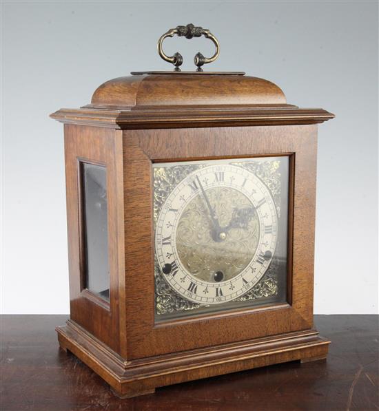 An 18th century style mahogany chiming bracket clock, 11in.